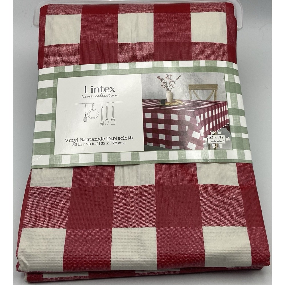 Lintex Home Farmhouse Check Vinyl Tablecloth 52‎ x 70 Rectangle Flannel Back BBQ